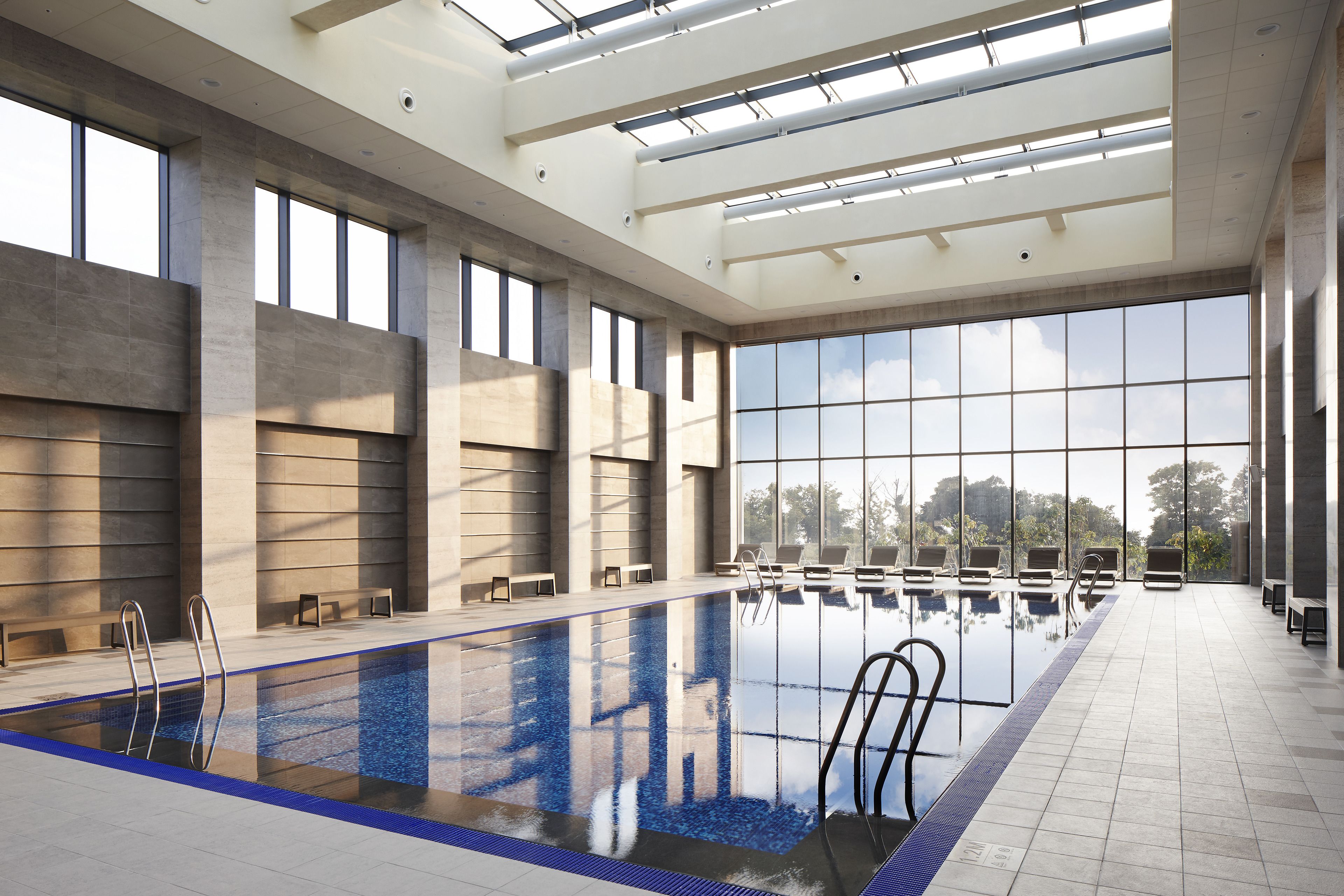 indoor pool, open 9 am to 8 pm, pool loungers