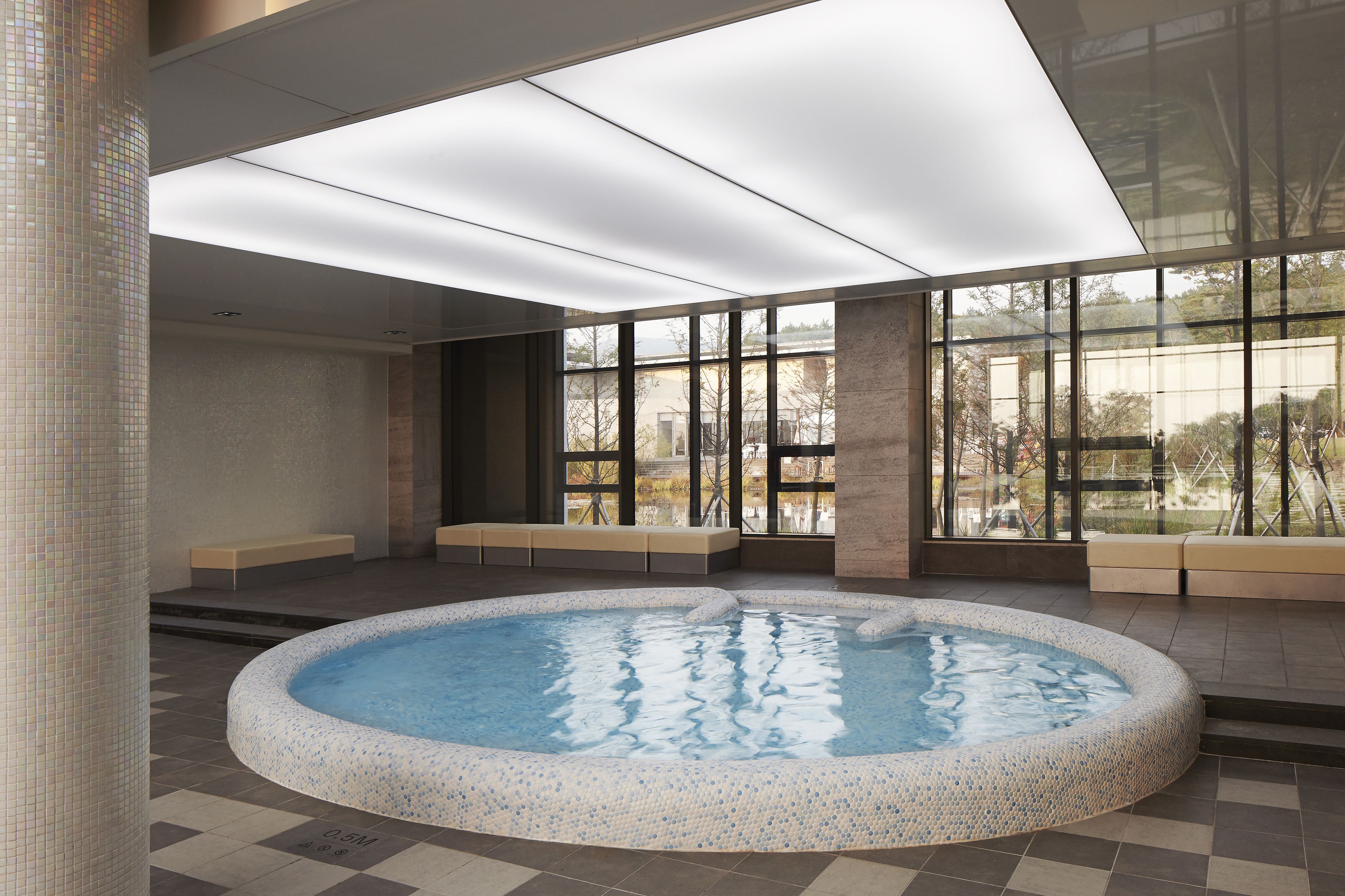 indoor pool, open 9 am to 8 pm, pool loungers