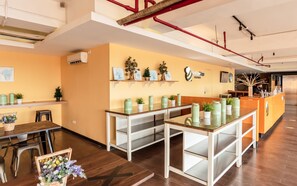 43-inch flat-screen TV with cable channels, TV