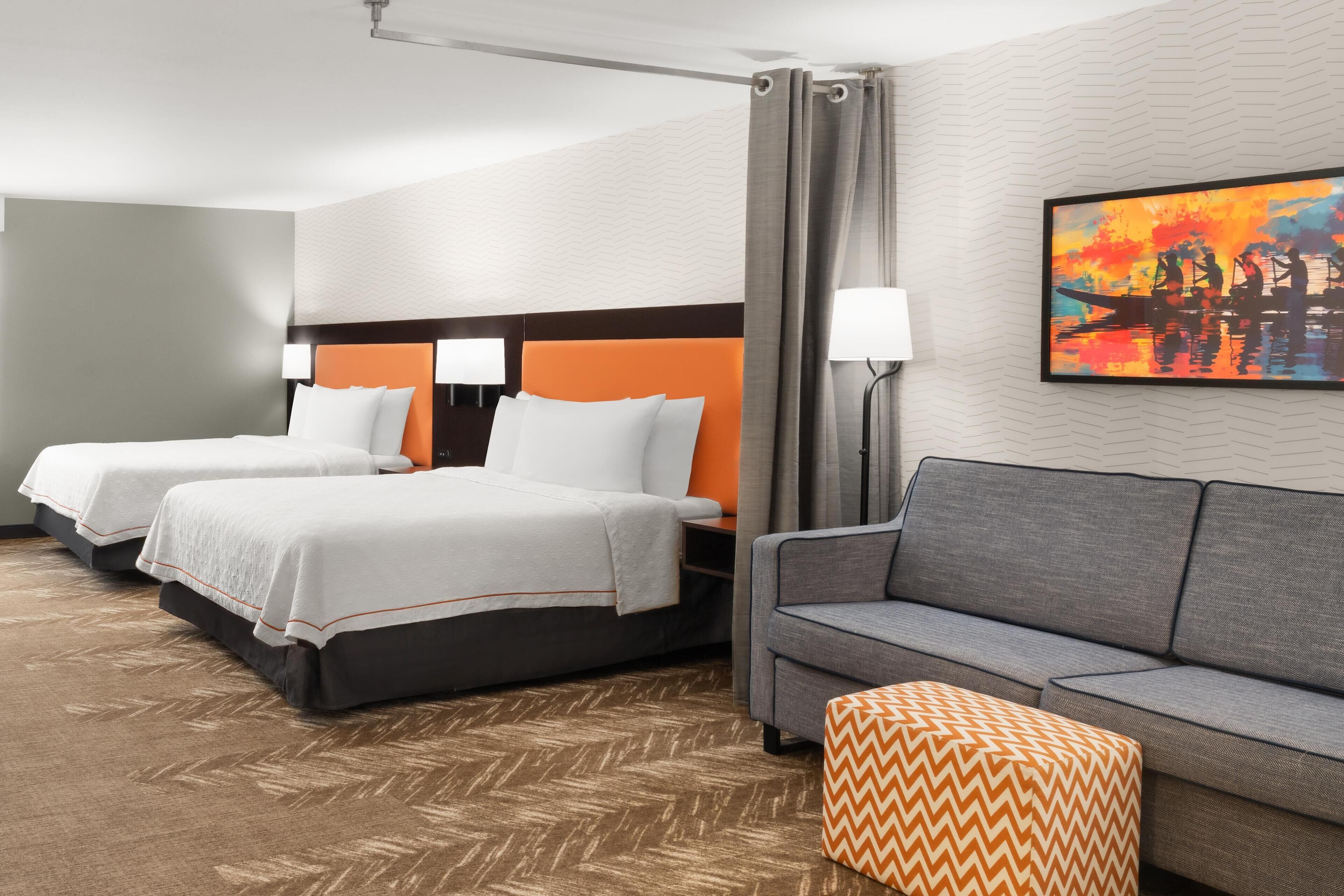 Studio, 2 Queen Beds, Accessible (Roll-in Shower) | Living area | 42-inch LCD TV with premium channels, TV, iPod dock