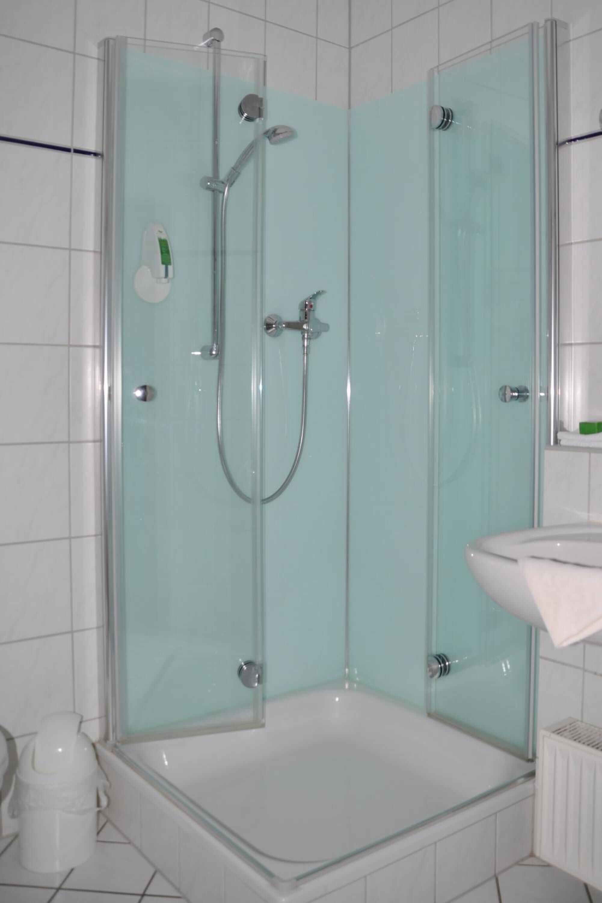 shower, free toiletries, hair dryer, towels