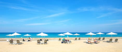 Beach nearby, sun loungers, beach umbrellas