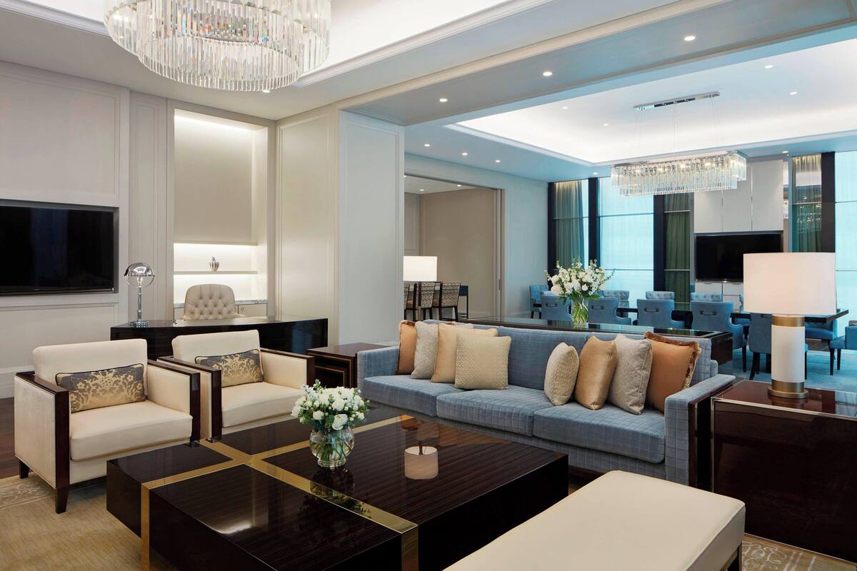 Pillow-top beds, free minibar items, in-room safe, desk