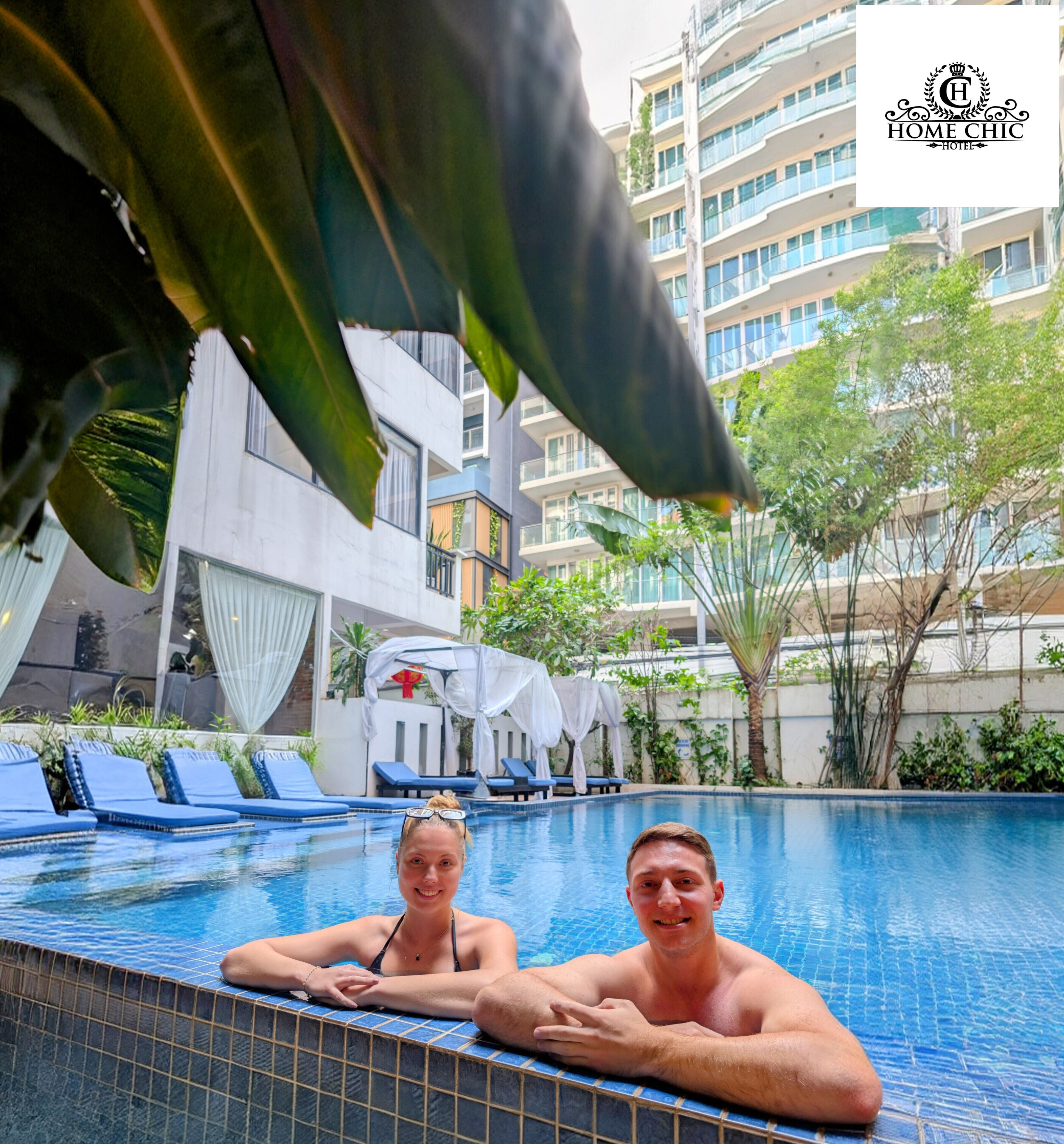 Outdoor pool, sun loungers