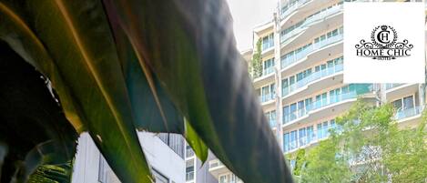 Una piscina al aire libre, sillones reclinables de piscina
