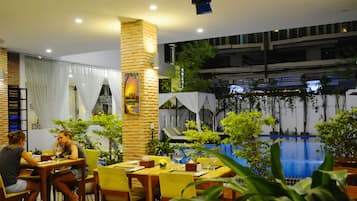 Outdoor pool, sun loungers