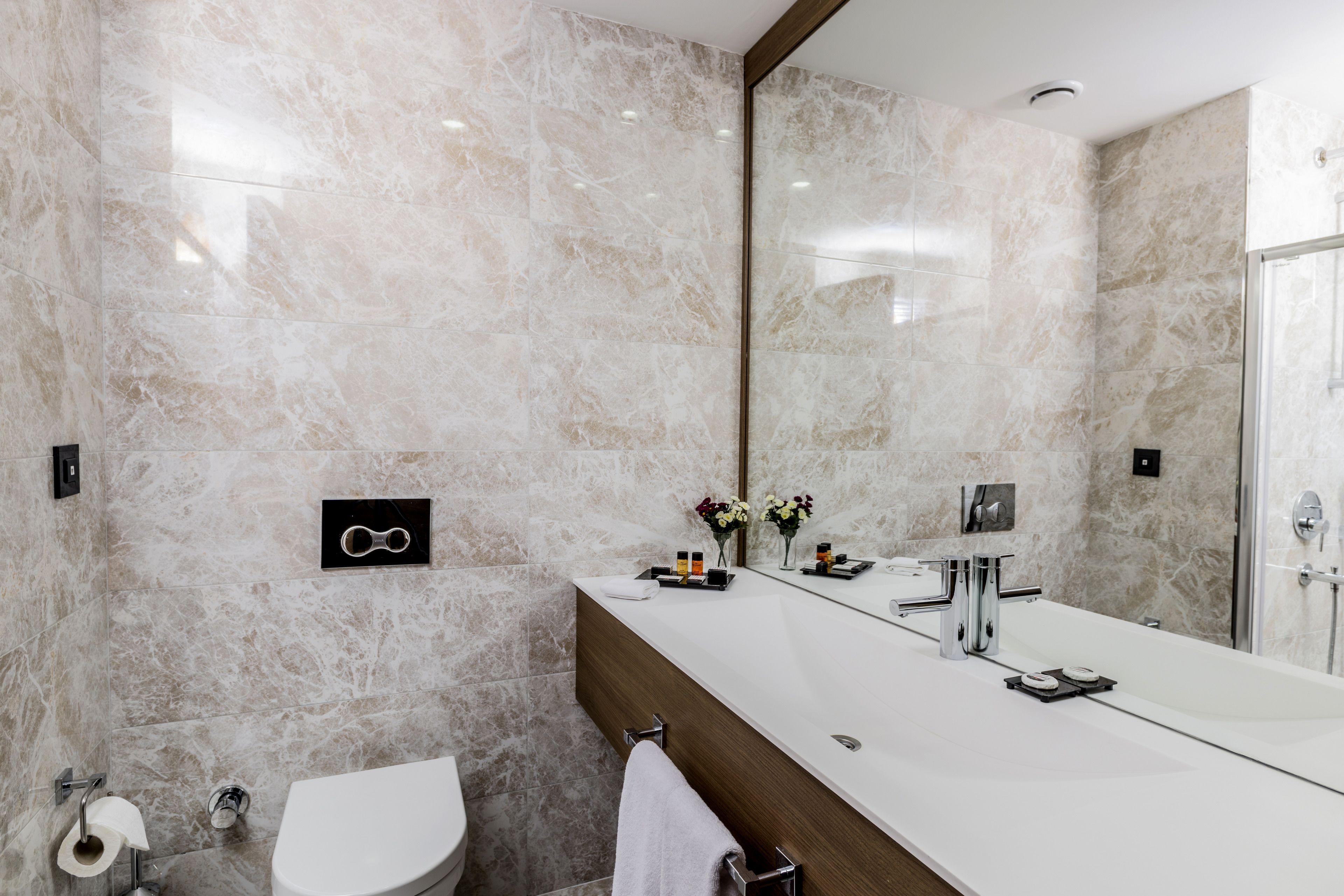 shower, free toiletries, hair dryer, slippers