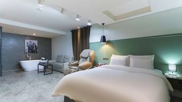 Premium bedding, down comforters, individually decorated, desk