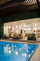 Outdoor pool, sun loungers