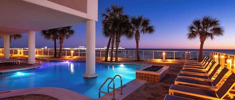 Outdoor pool, sun loungers
