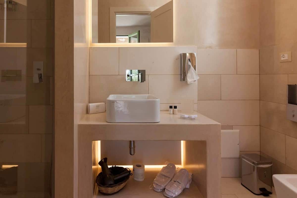 classic double room | bathroom | shower, rainfall showerhead, free toiletries, hair dryer