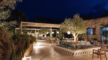 Dinner served, local cuisine, garden views