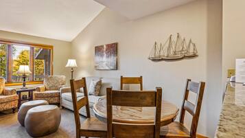 Premium Condo, 2 Bedrooms (2 Bathrooms, 2 Full Flights of Stairs) | Living area | 32-inch flat-screen TV with cable channels, TV, fireplace