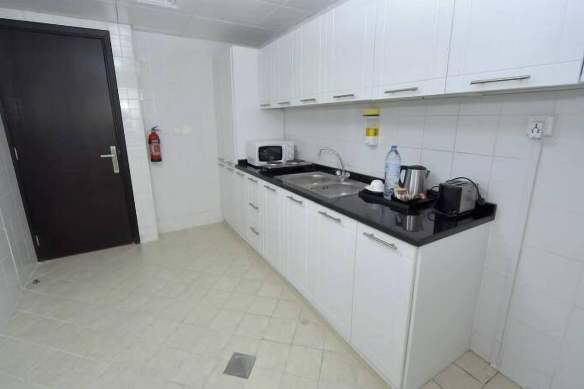 mini-fridge, espresso maker, coffee/tea maker, electric kettle