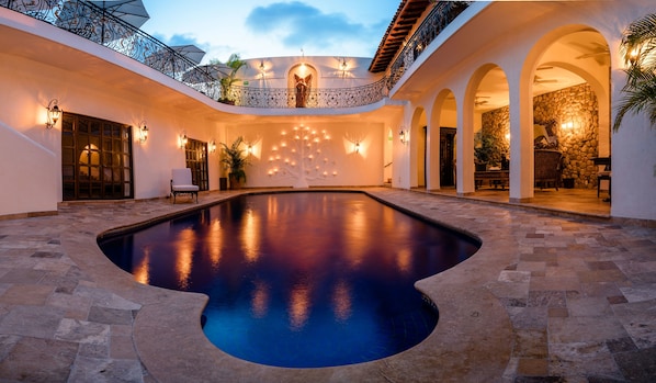 Outdoor pool, pool loungers