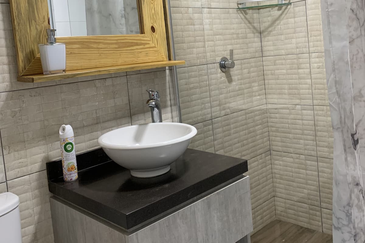Standaard appartement, 1 slaapkamer | Badkamer | Een douche, een haardroger, handdoeken
