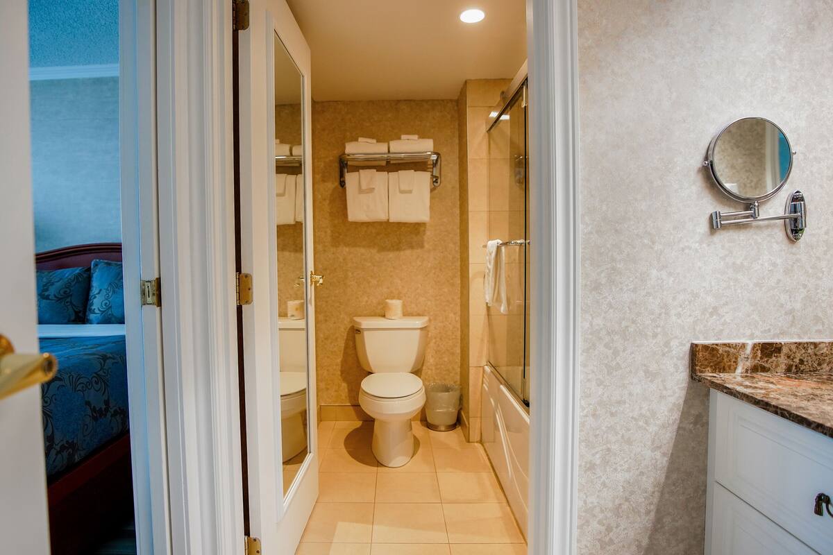 city view family suite, 2 queen beds and sofa-bed  | bathroom | combined shower/bathtub, free toiletries, hair dryer, towels