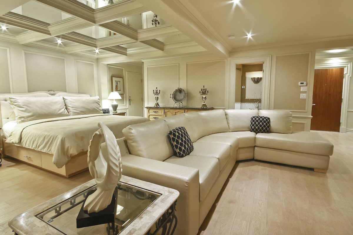 king bed suite with sofa bed - nuptial theme | 1 bedroom, hypo-allergenic bedding, in-room safe, blackout curtains