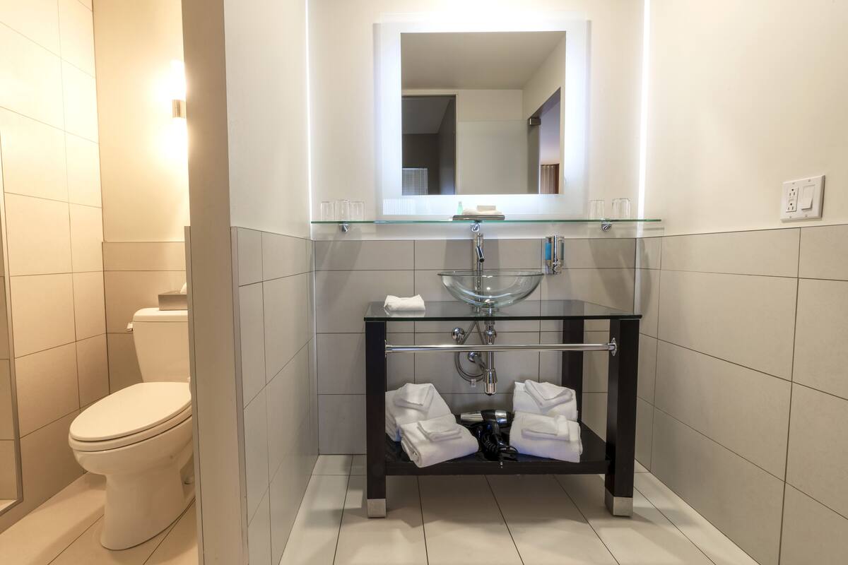 3 rooms suite, 2 queen beds, 1 queen murphy bed and kitchenette | bathroom | free toiletries, hair dryer, towels