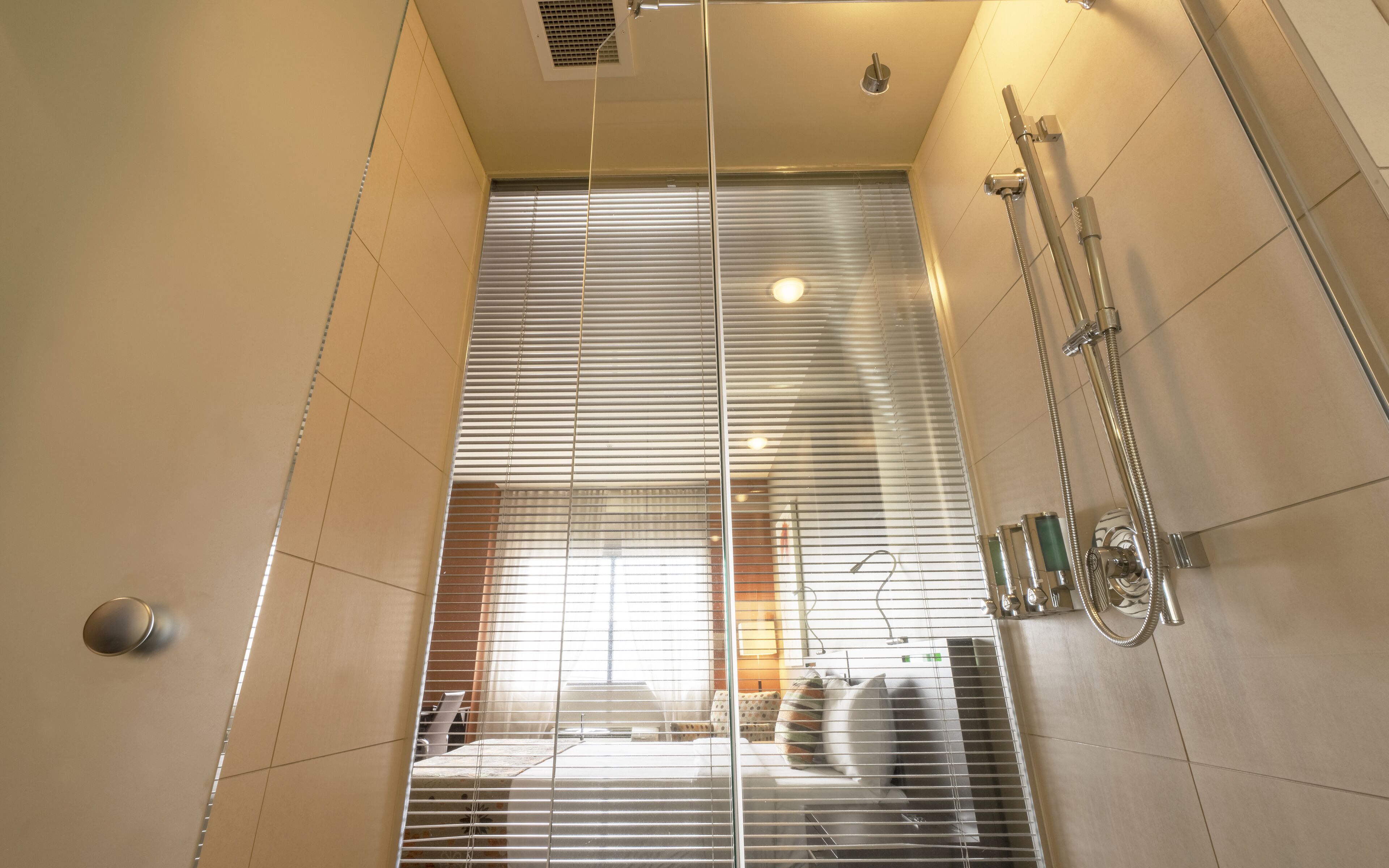 intimacy room, 1 queen bed, fireplace | bathroom shower