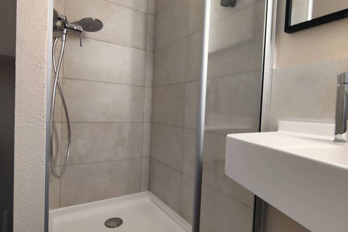 shower, free toiletries, hair dryer, towels