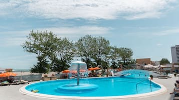 Utendørsbasseng, bassengparasoller og solsenger