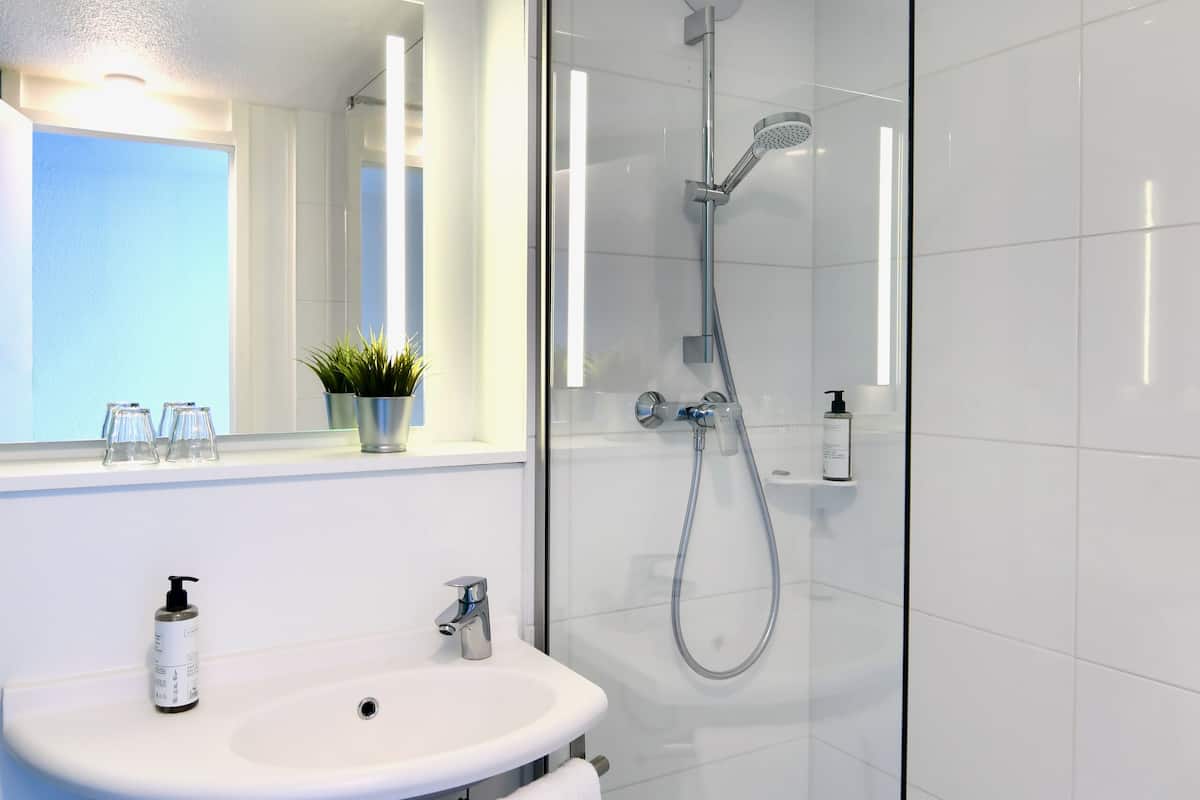 eco-friendly toiletries, hair dryer, towels