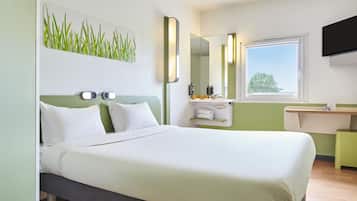 Premium bedding, desk, soundproofing, iron/ironing board