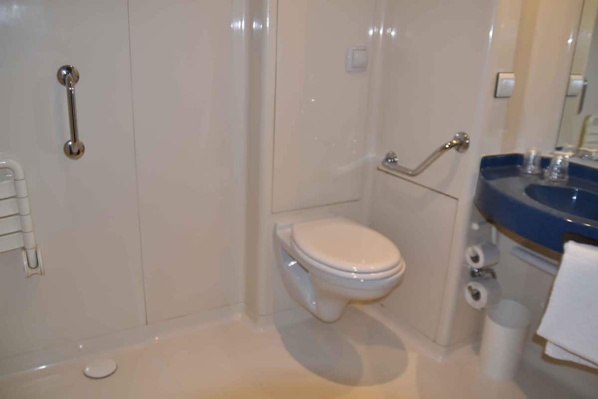 shower, eco-friendly toiletries, hair dryer, towels