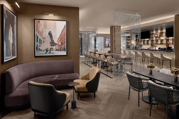 Hotel entrance and lobby at Hilton Brooklyn New York