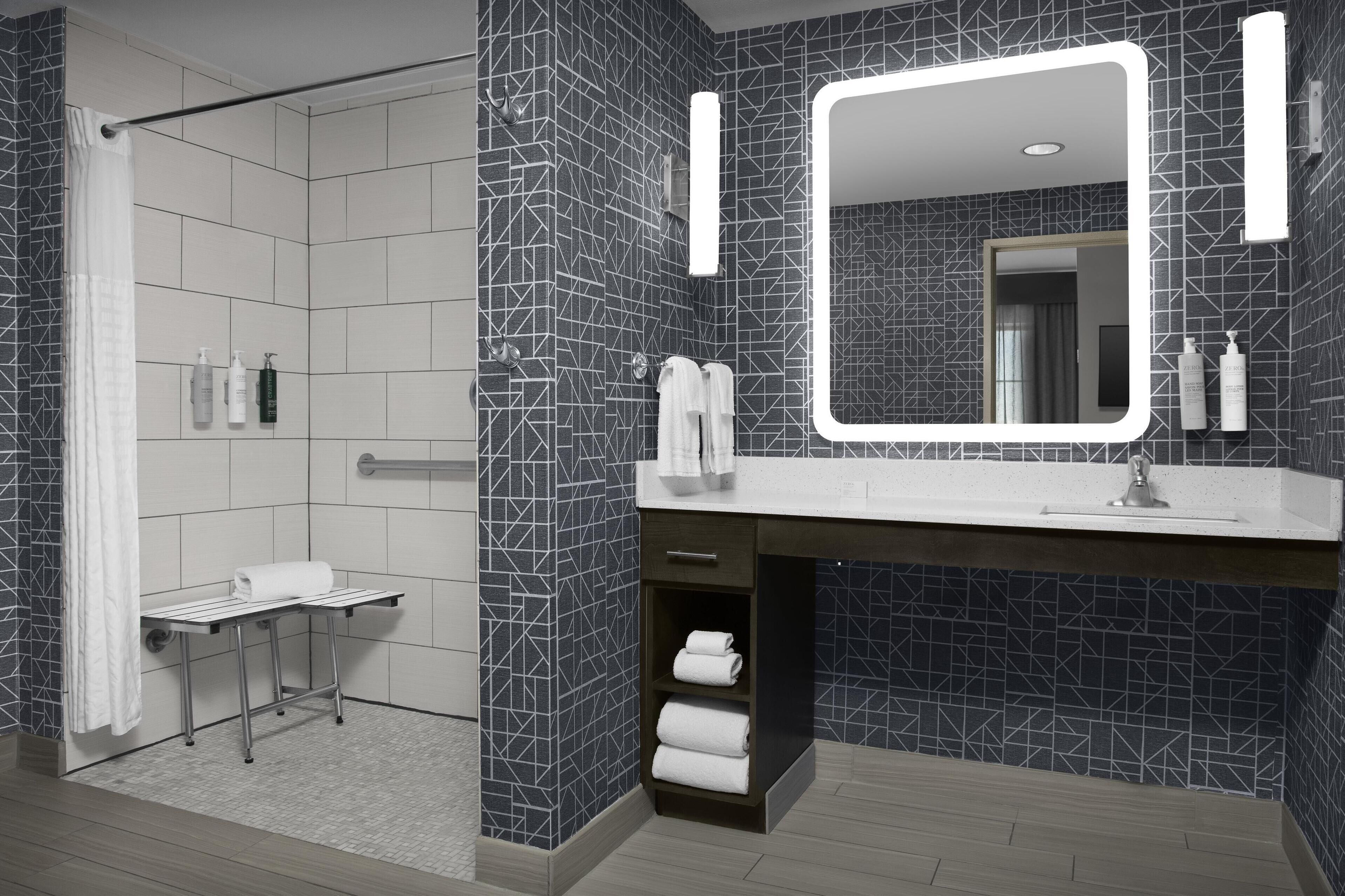 studio suite, 1 king bed (roll-in shower) | bathroom shower