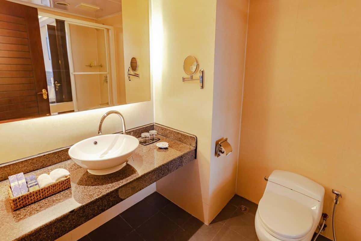 standard double or twin room | bathroom | combined shower/bathtub, rainfall showerhead, free toiletries