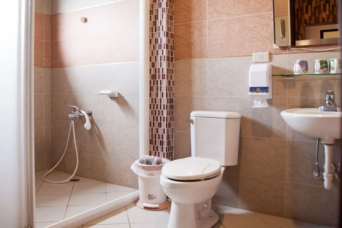 standard quadruple room | bathroom | shower, free toiletries, hair dryer, slippers