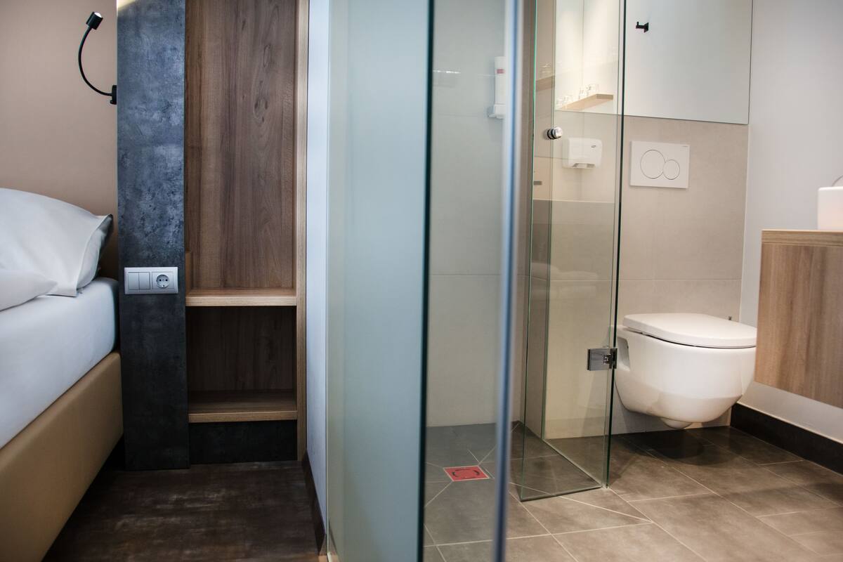 shower, free toiletries, hair dryer, towels