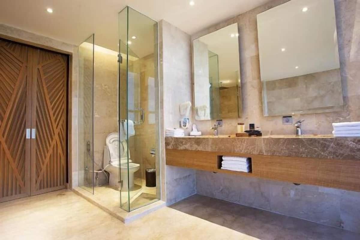 Bathroom | Shower, free toiletries, hair dryer, bathrobes