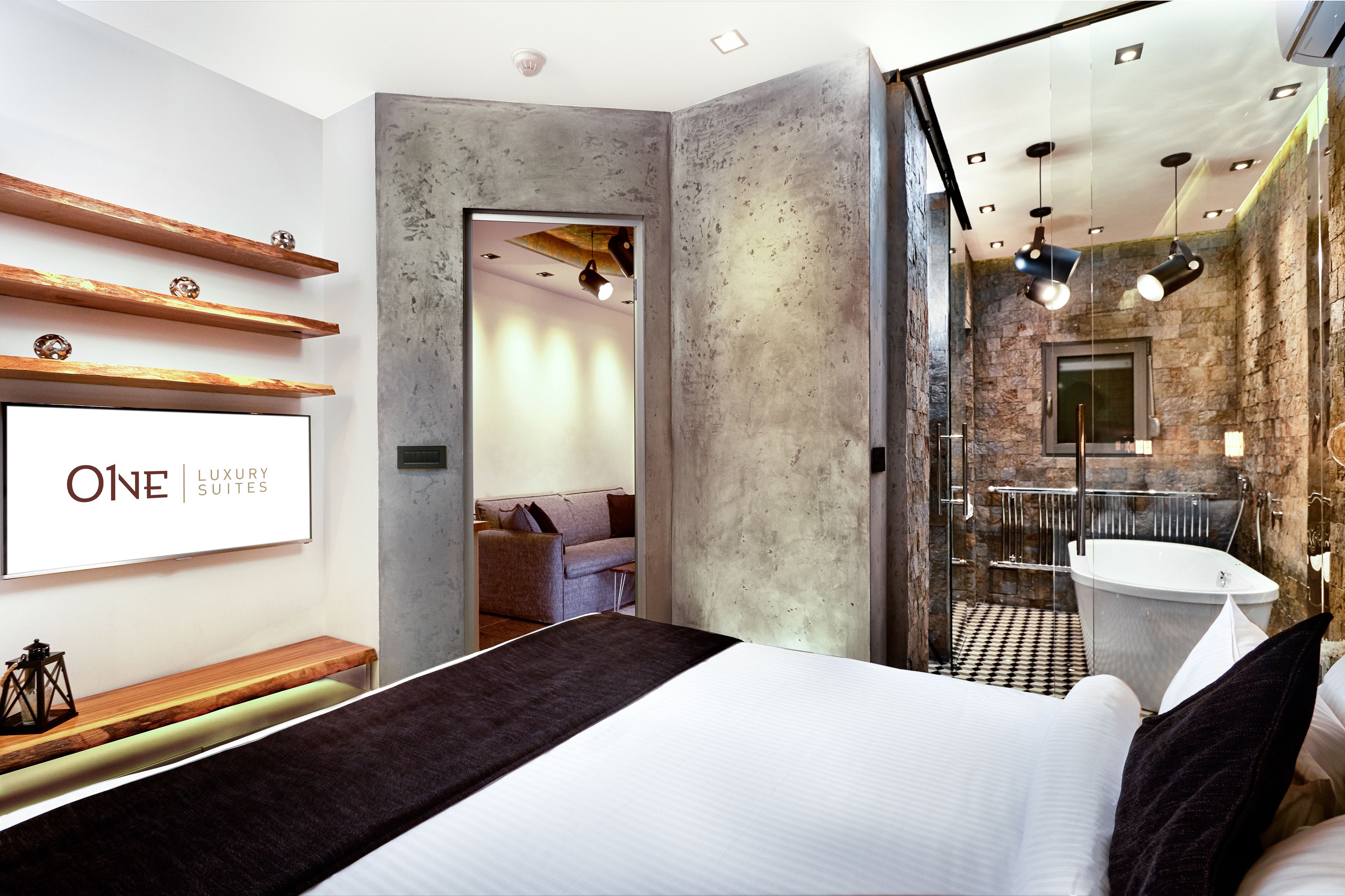 奢华公寓, 1 张特大床和 1 张沙发床 | 埃及棉床单、高档床上用品、记忆海绵床垫、迷你吧