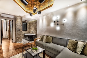 Luxury Apartment, 1 King Bed with Sofa bed | Living area | 50-inch Smart TV with digital channels, TV