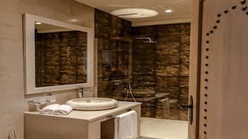 Shower, free toiletries, hair dryer, bathrobes