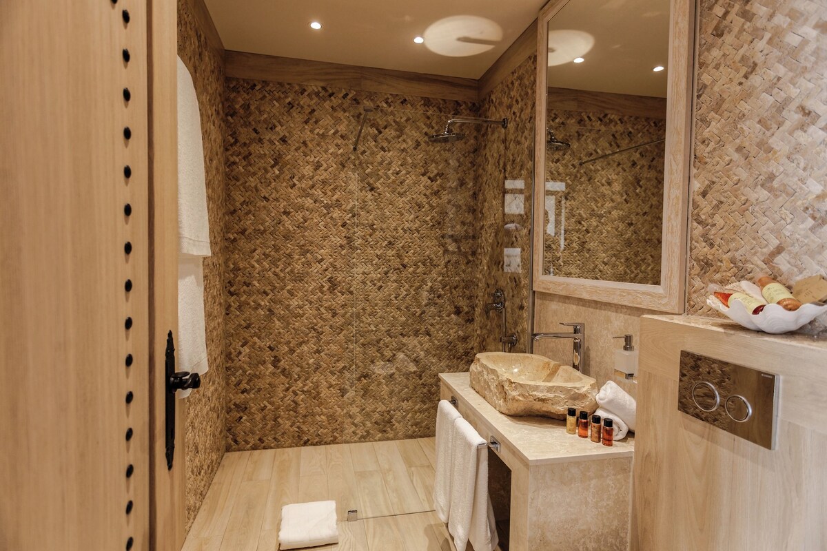 Bathroom | Shower, free toiletries, hair dryer, bathrobes