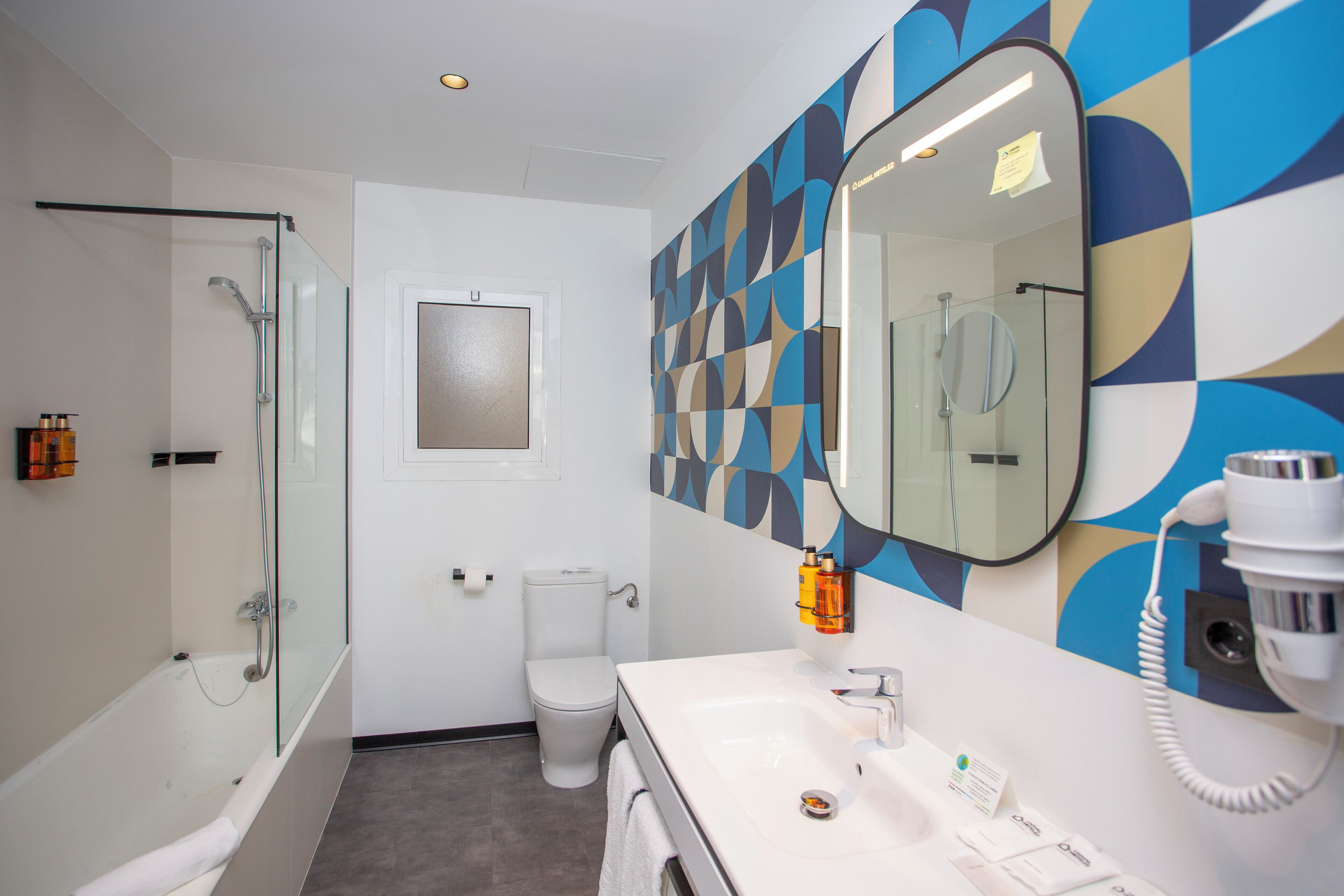 free toiletries, hair dryer, towels