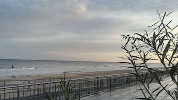 Vlak bij het strand, ligstoelen aan het strand