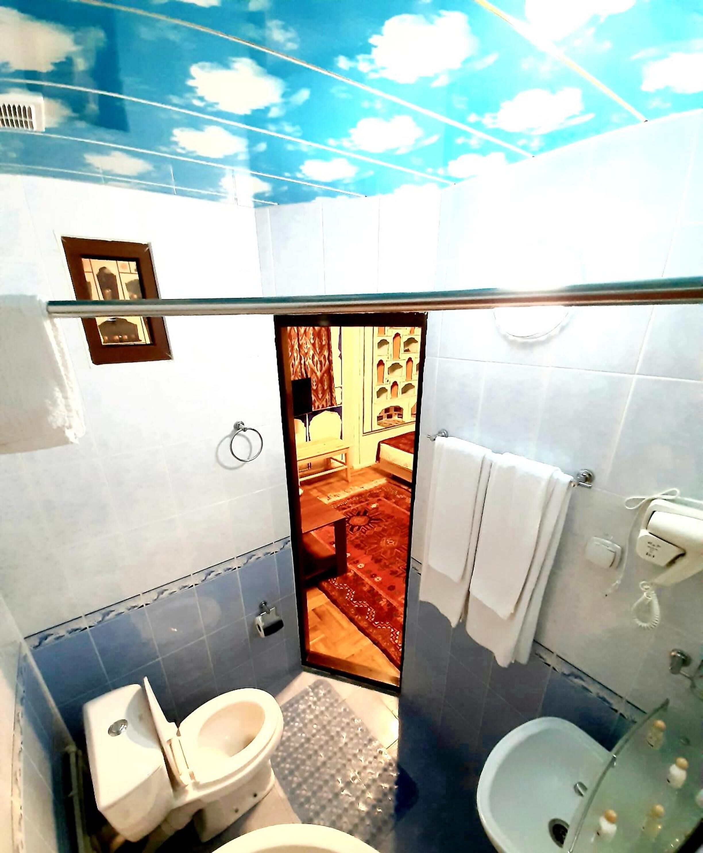 free toiletries, hair dryer, slippers, towels