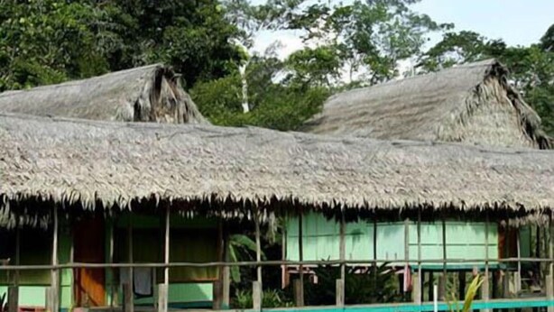 A pool area with thatched-roof huts and lounge chairs. - Cumaceba Botanical Garden (Indiana)