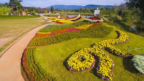 A landscaped garden with a winding path and flower beds arranged in a snake-like pattern. - Phurua Sanctuary Resort and Spa (Phu Ruea)