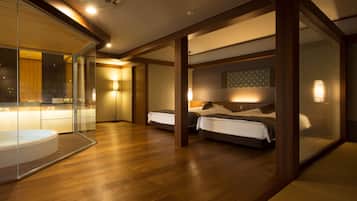 Twin Suite with Open Air Hot Tub Bath (New Building) | Premium bedding, in-room safe, free WiFi, bed sheets