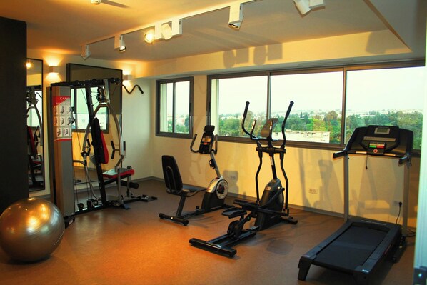 A gym with cardio machines, a treadmill, and exercise balls. - Le Belvedere (Tunis)