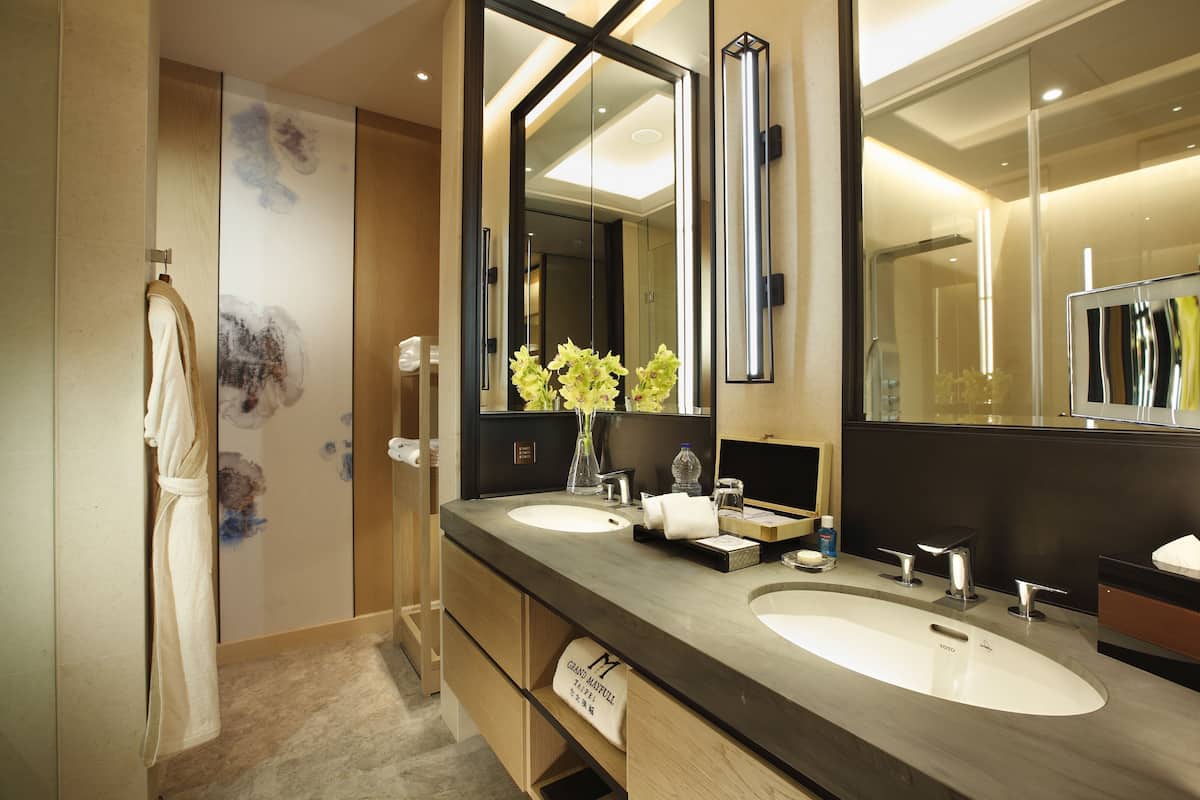 Bathroom | Shower, rainfall showerhead, eco-friendly toiletries, hair dryer