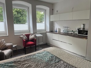 Business Double Room, 1 Bedroom, Non Smoking, Kitchen | Private kitchen | Fridge, microwave, stovetop, coffee/tea maker