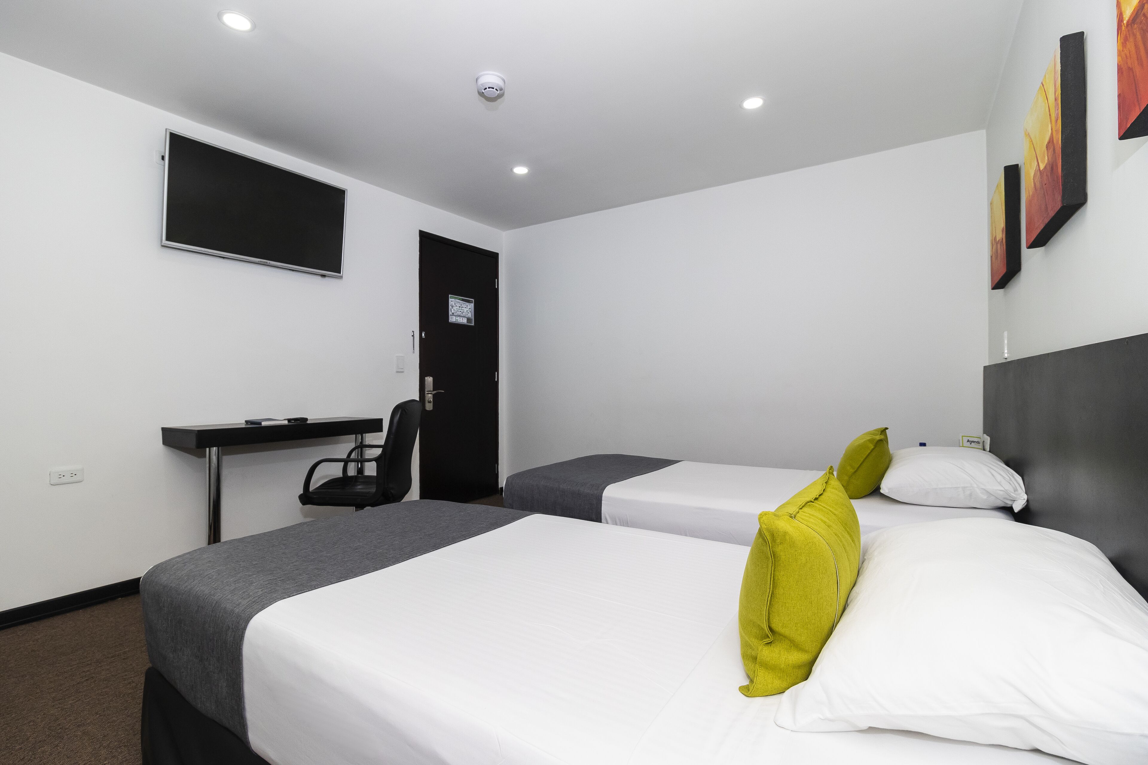 twin room | hypo-allergenic bedding, desk, laptop workspace, soundproofing