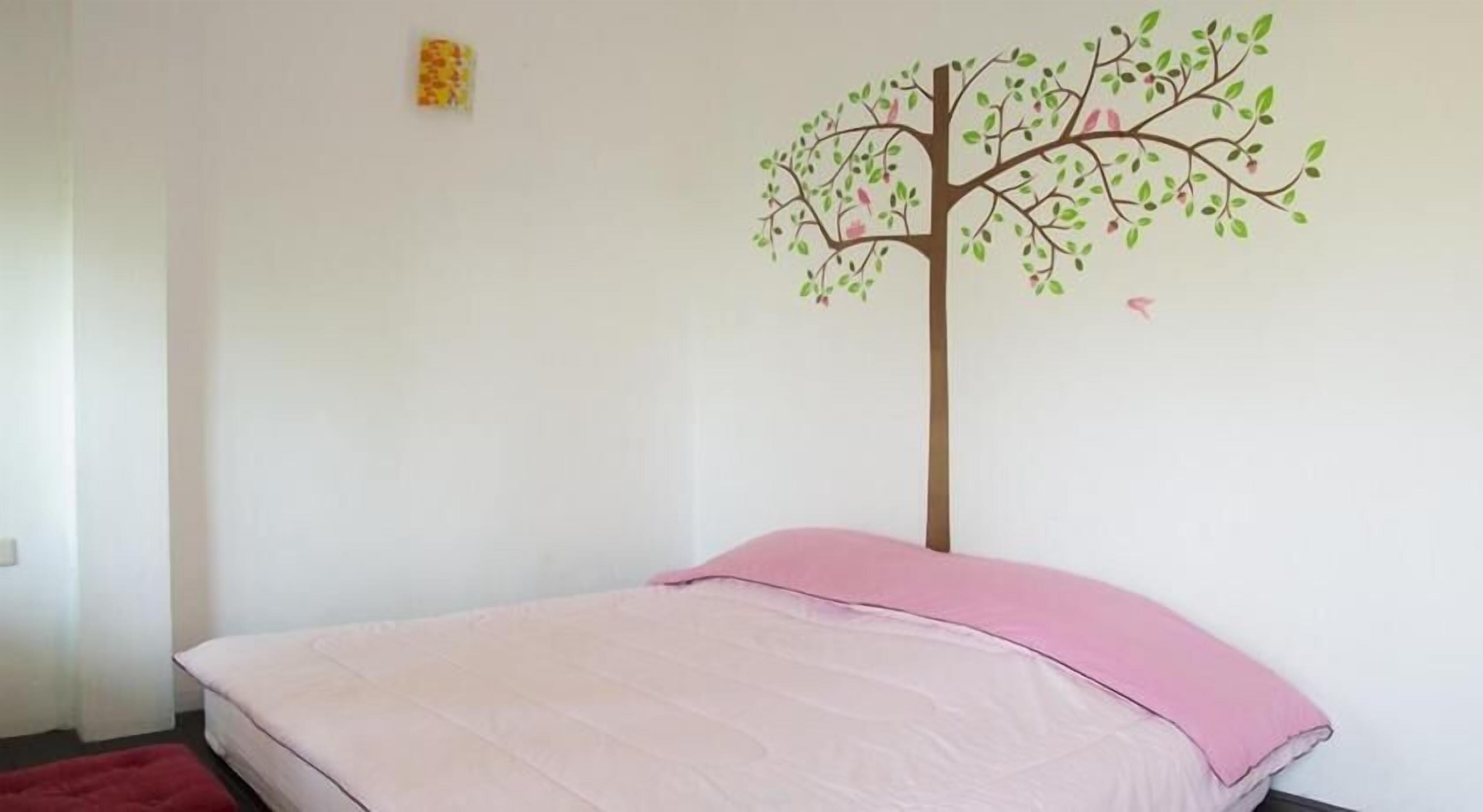 Desk, blackout drapes